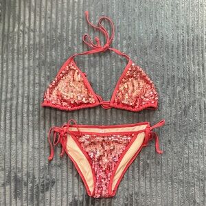 Victoria's Secret Red and Silver Sequin Bikini